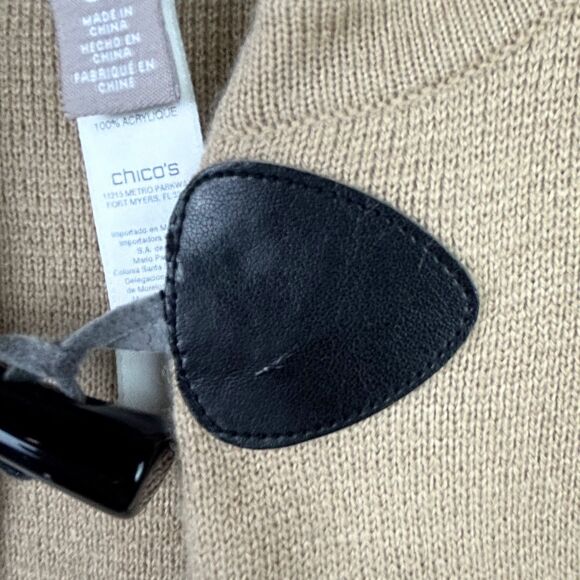 Chico’s Knit Poncho Cape Tan Cardigan Sweater Hooded Lagenlook Women One Size - Picture 15 of 15